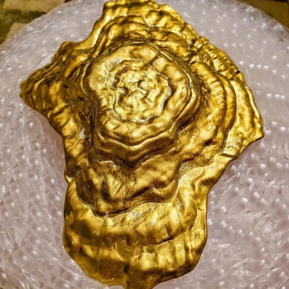 $10 CUT - 14" x 11" Turkish Glass, Clam Shell Hand Painted W/ Gold & Wood Bark - Picture 6 of 12